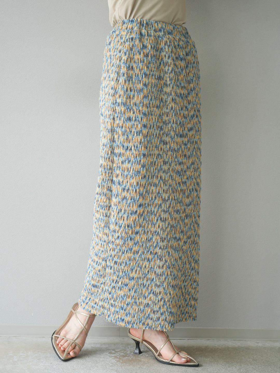 [予約]マルチカラーランダムプリーツタイトスカート/イエロー