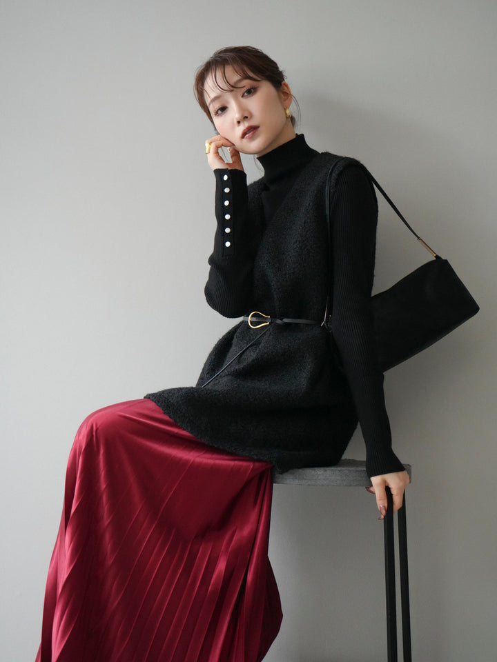 [予約]ミックスループヤーンニットミニワンピース/black