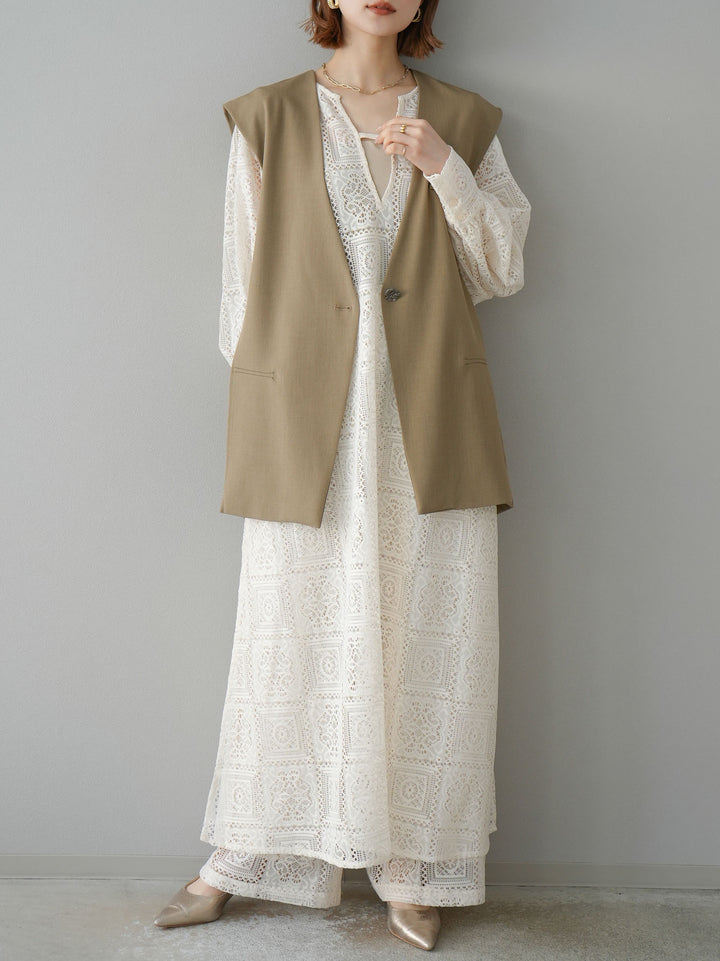 [予約]ブロックレースワイドパンツ/アイボリー