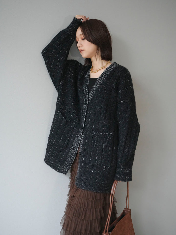 [予約]プレーティングオーバーニットカーディガン/black