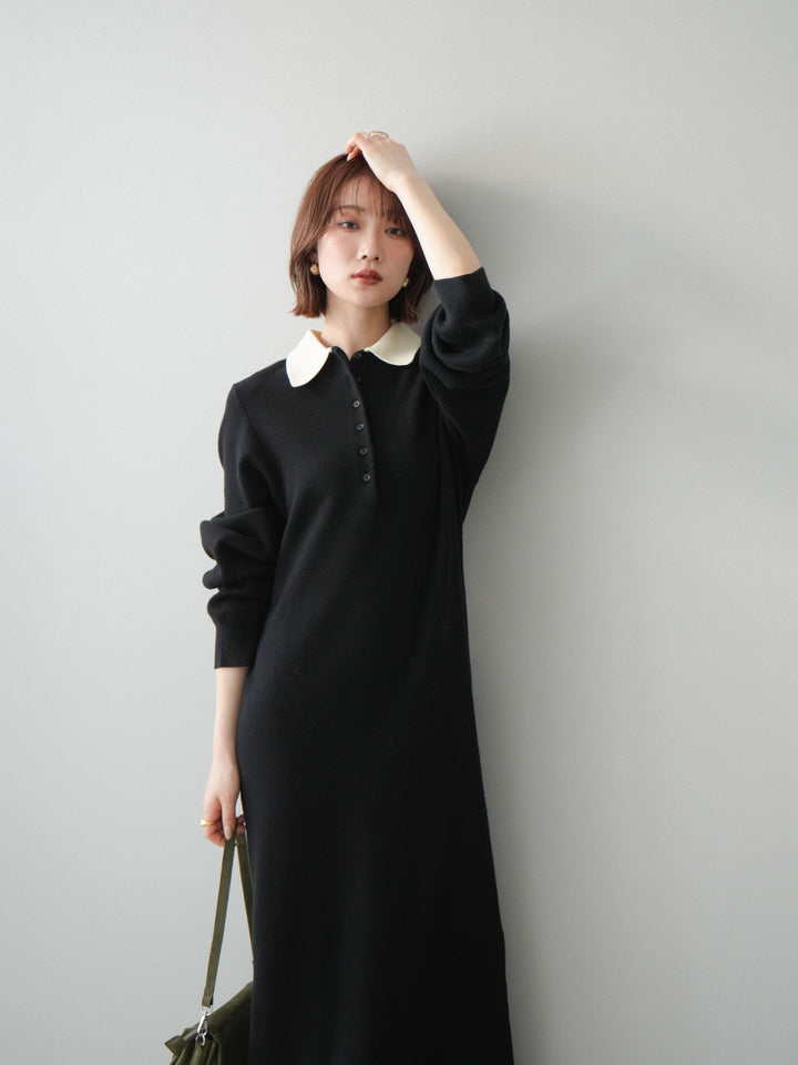 [SET]配色ポロニットワンピース+配色ポロニットワンピース(2set)