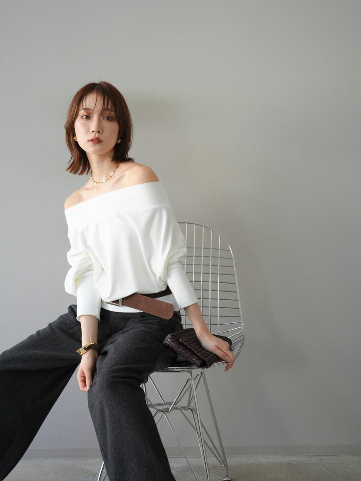 [予約]ベルト付オフショルカットソー/ホワイト