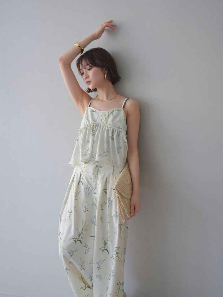 [SET]フラワープリントキャミソール+フラワープリントタックパンツ(2set)
