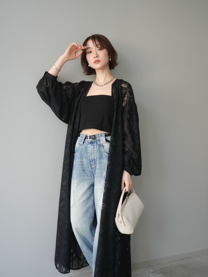 【預購】薄紗蕾絲長裙 / 黑色