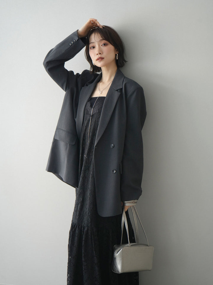 [SET]ギャザー切替レースキャミワンピース+ダブルブレストオーバージャケット(2set)