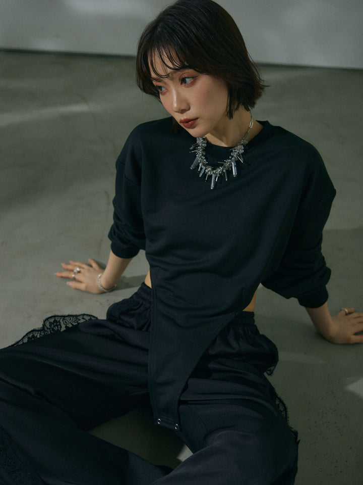 【Allure】[SET]スウェットボディスーツ+サイドピンタックレースイージーワイドパンツ(2set)