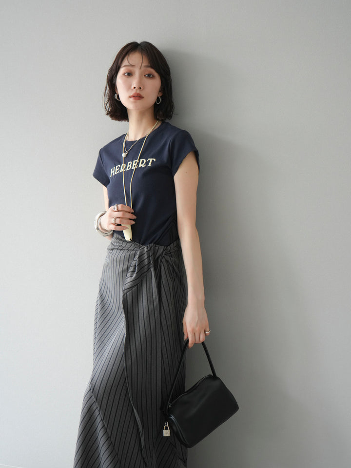 [SET]刺繍ロゴTシャツ＆レザーポーチネックレスSET +サイド巻きツイルスカート(2set)