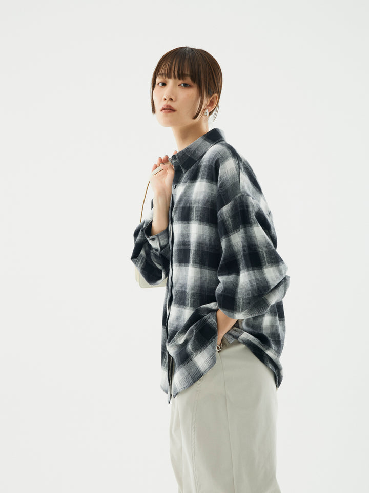 【Allure】[SET]オンブレチェックオーバーシャツ+タフタワイドカーブパンツ(2set)