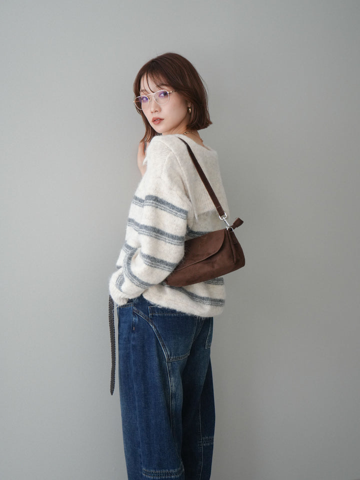 [予約]ハーフジップボーダーニットプルオーバー/ivory