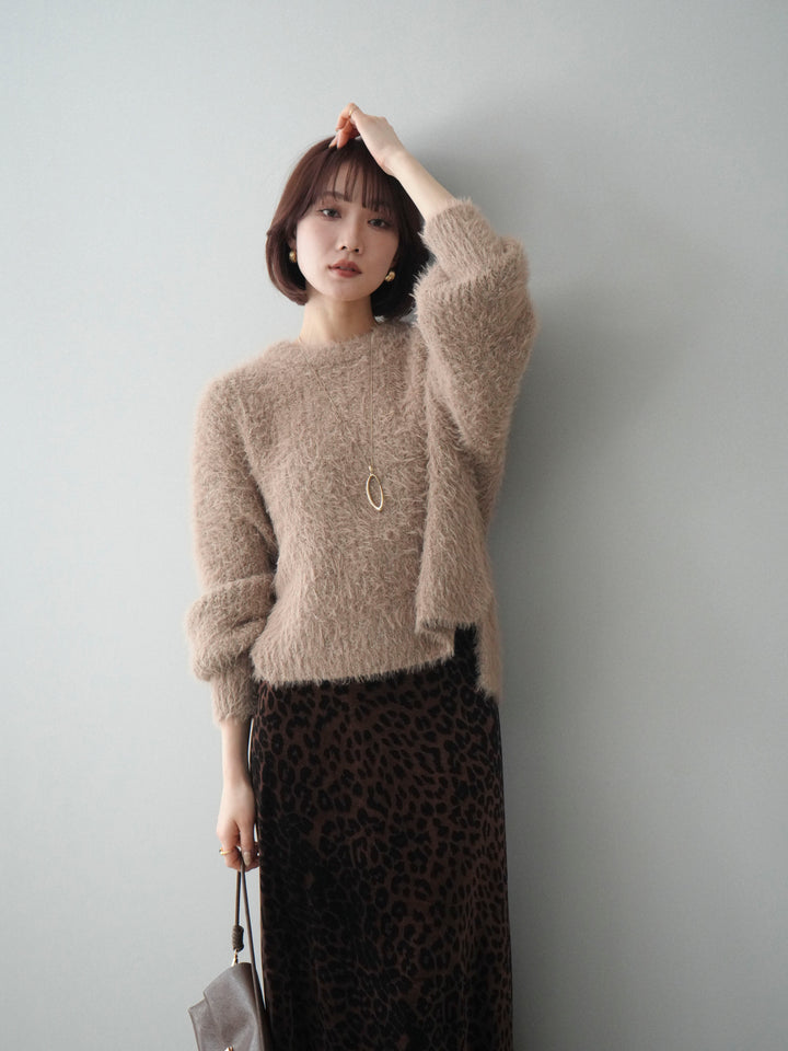 [予約]ボリュームスリーブシャギー MIXニットプルオーバー/brown