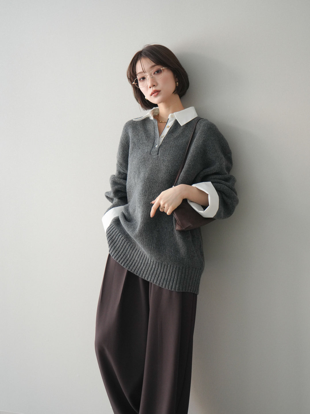 [予約]シャツドッキングオーバーニットプルオーバー/charcoaloff