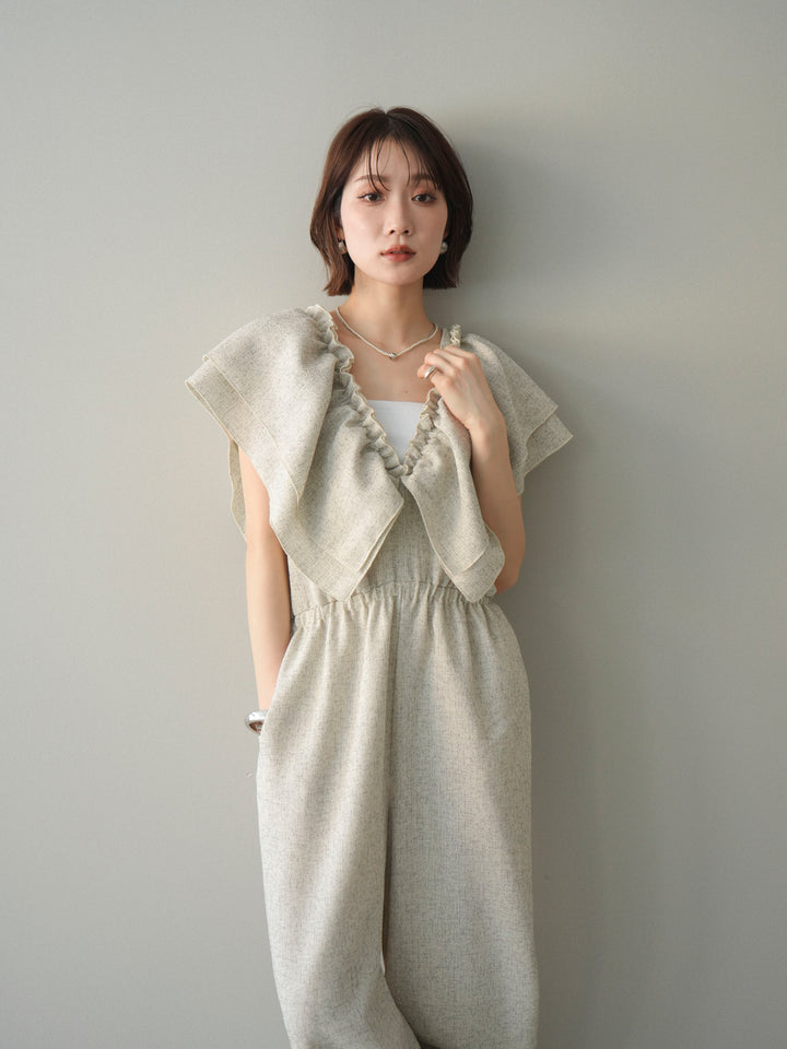 [SET]3WAYミックスツイードギャザーオールインワン+選べるアクセセット(2set)