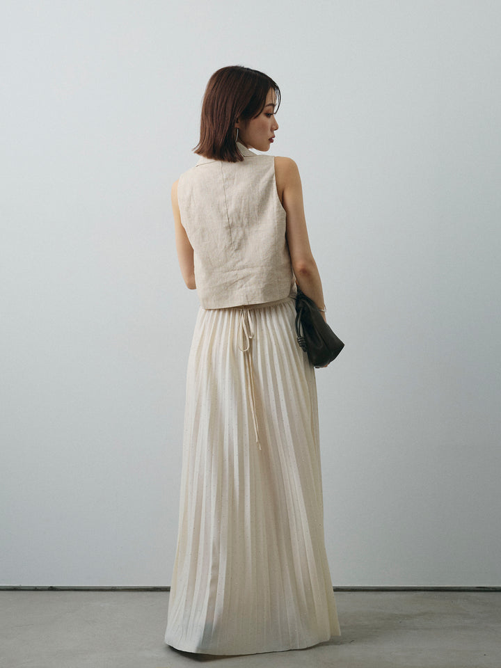 [SET]リネンライクテーラードジレ+ラインストーンプリーツスカート(2set)