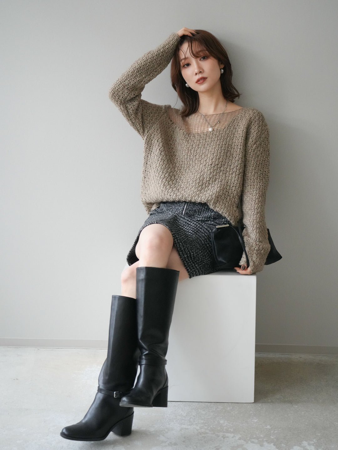 [予約]ダメージデザインニットプルオーバー/greige