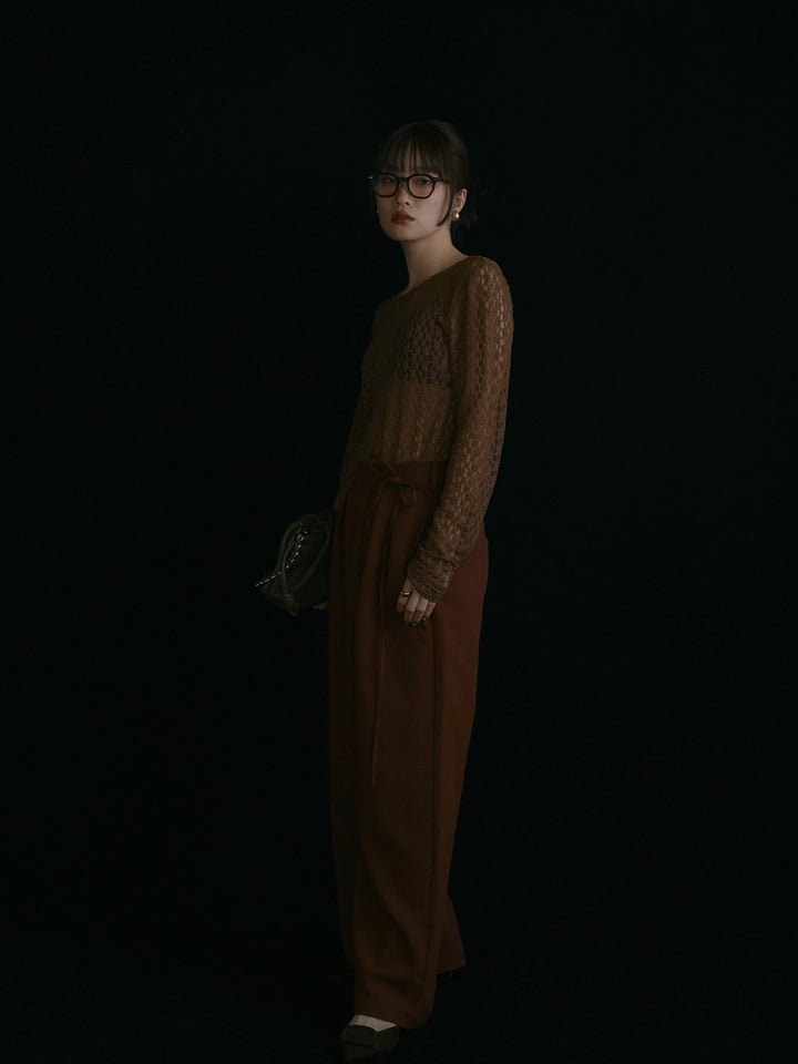 [予約]ラップデザインタックワイドパンツ/ブラウン