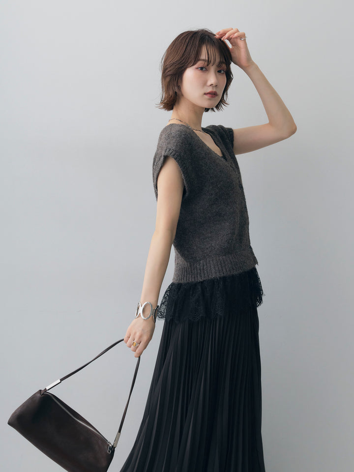 [予約]モヘアレースドッキングベスト/brown