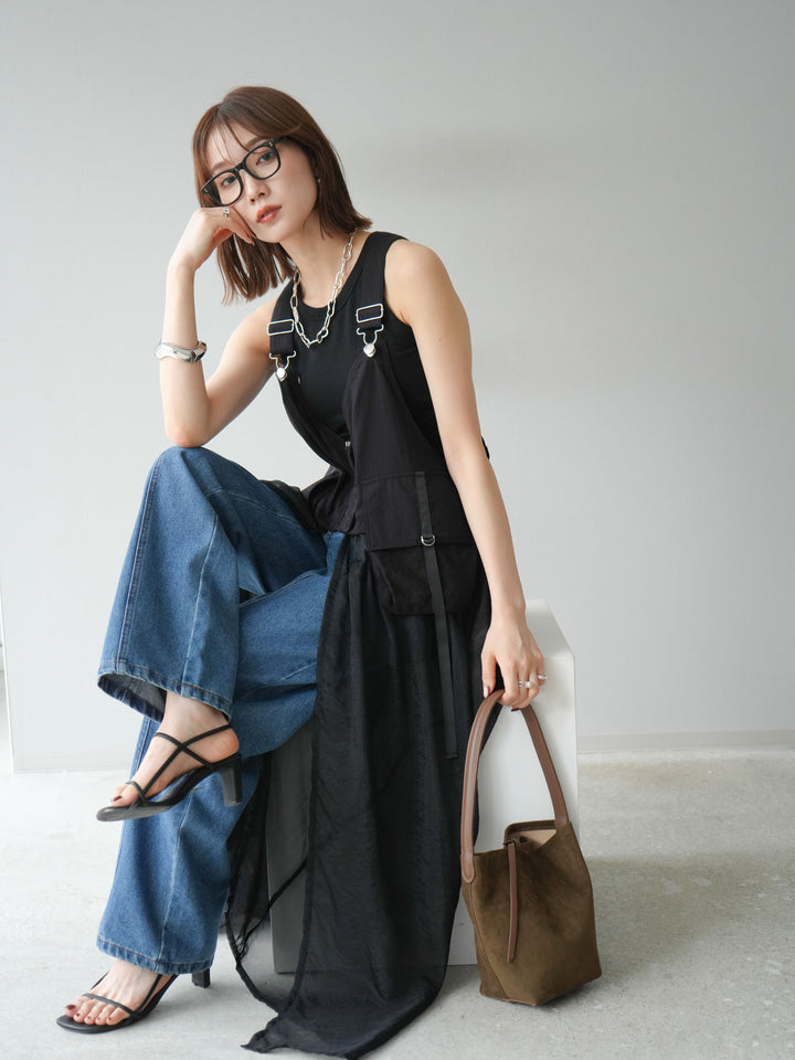 [予約]タクティカルベストオーガンザワンピース/ブラック