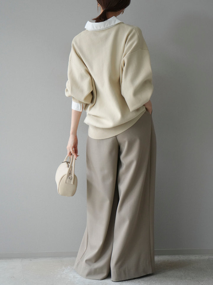 【SET】翻領polo針織套衫+雙褶闊腿褲（2件組）