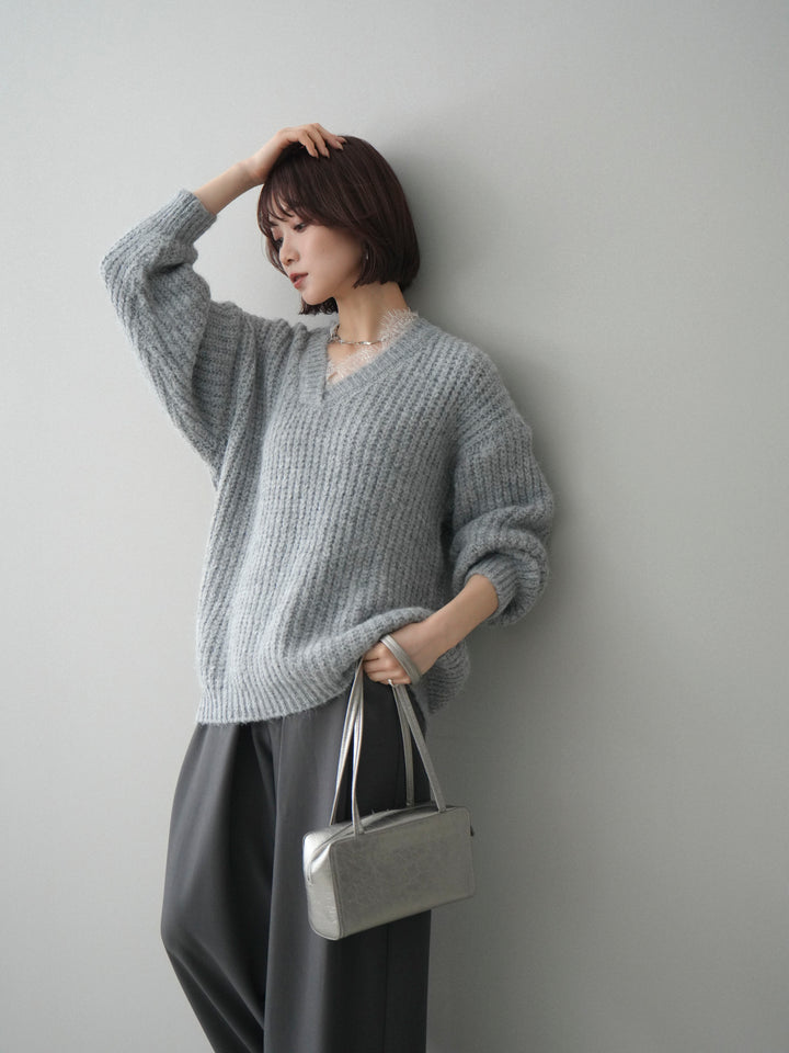 [SET]Vネックレースニットプルオーバー+Vネックレースニットプルオーバー(2set)