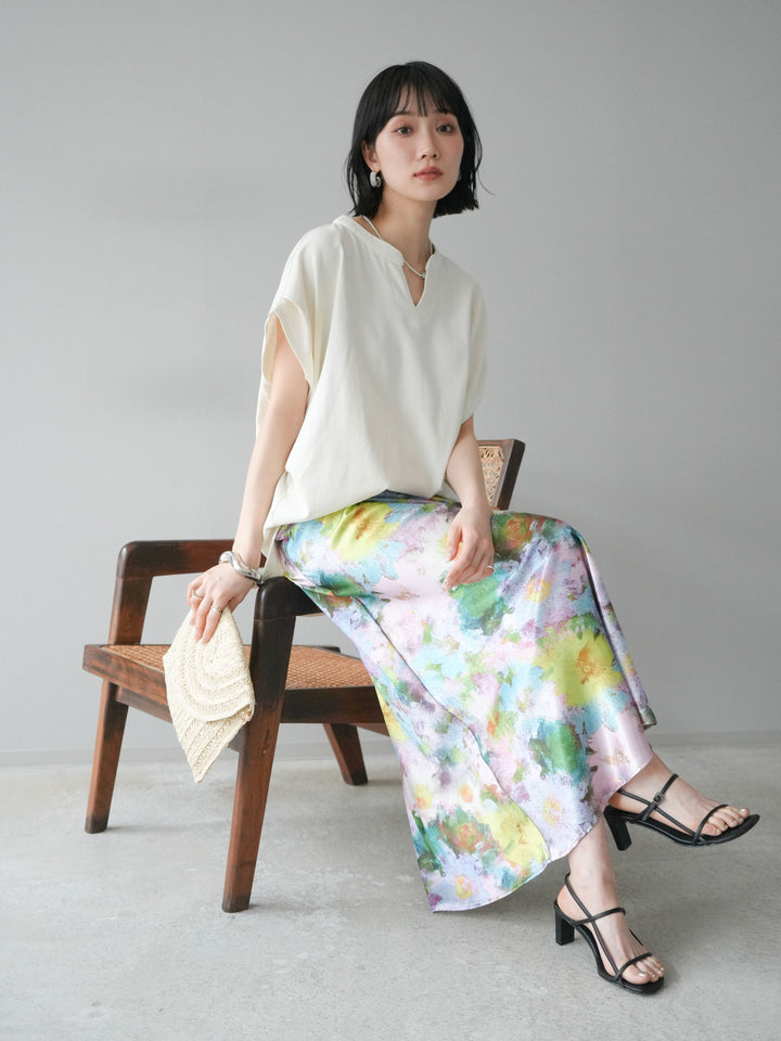 [予約]キーネックドルマンルーズコットンTシャツ/アイボリー