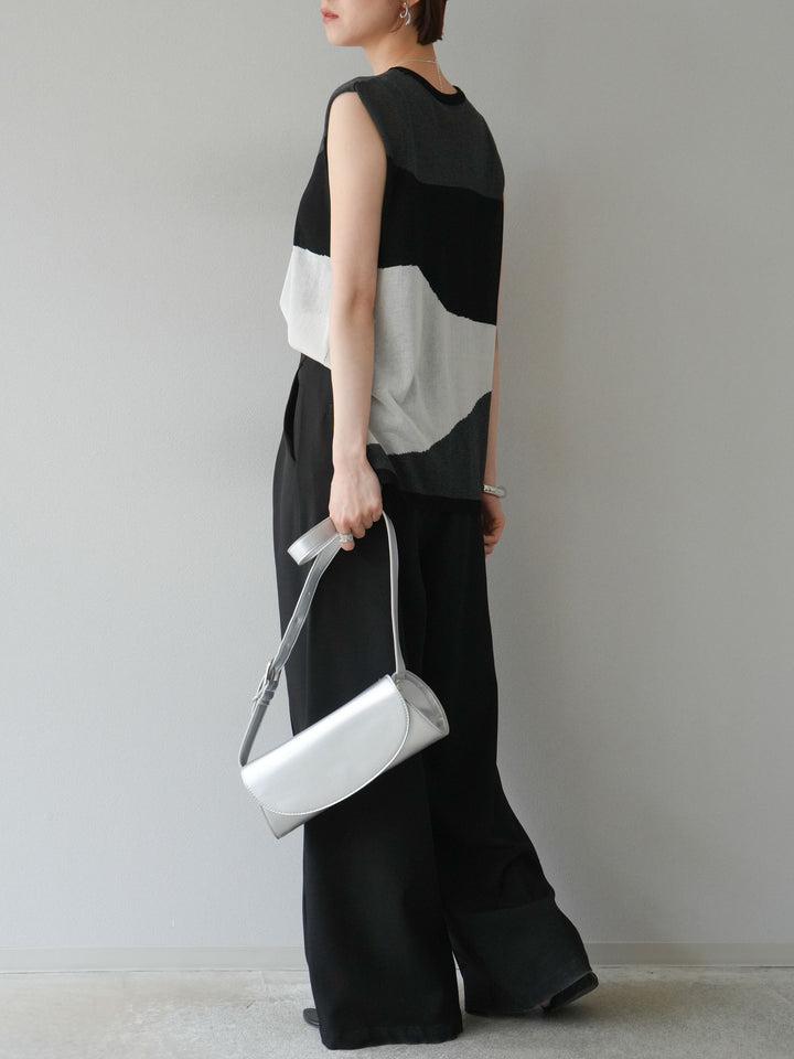 [SET]バイカラーシアーニットノースリーブ+ジップタックワイドパンツ(2set)