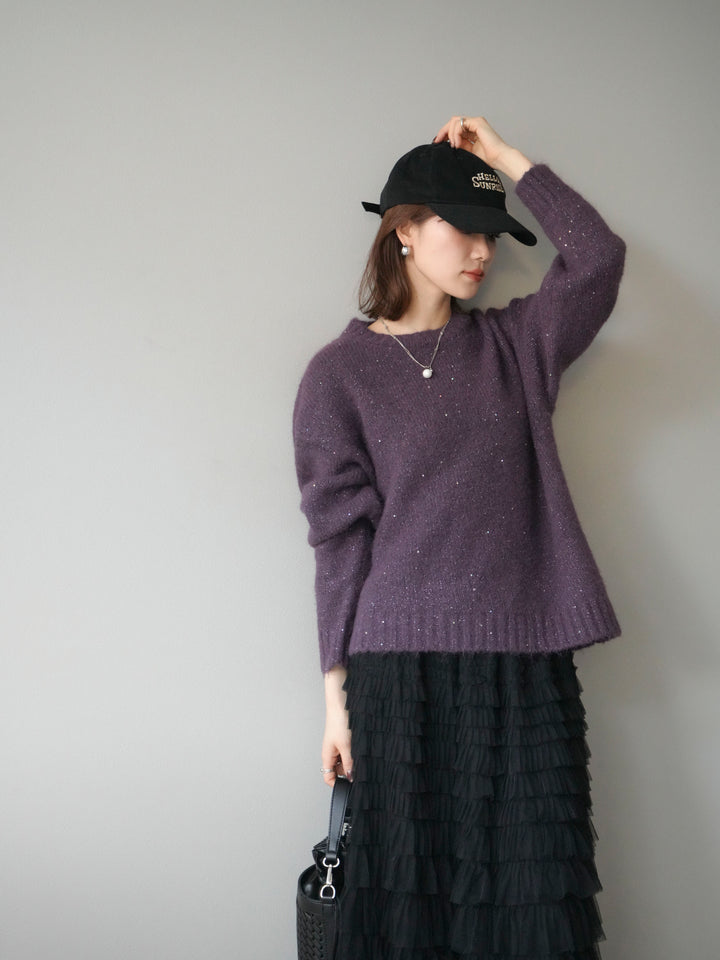 [予約]スパンコールニットプルオーバー/パープル