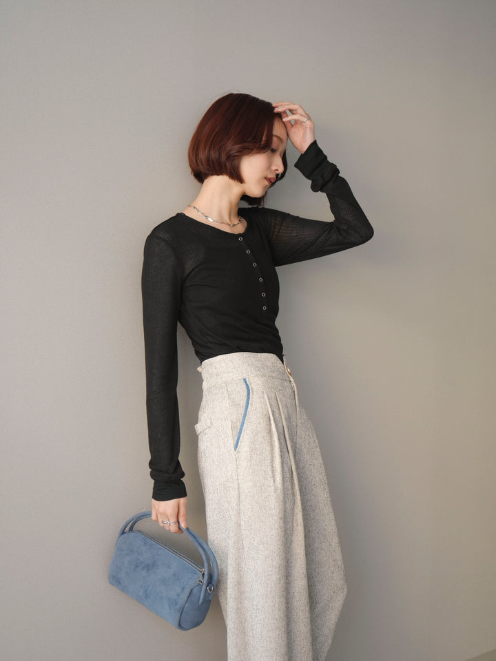 [予約]シアーリブヘンリーネックロンT/black