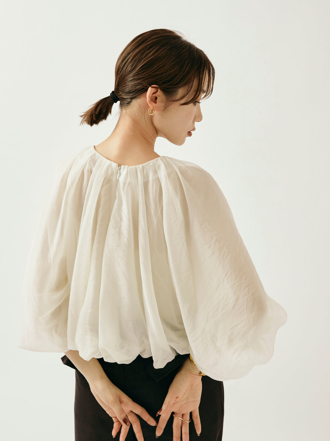 【Allure】[SET]オーガンジーバルーンショートブラウス+オーガンジーバルーンショートブラウス(2set)