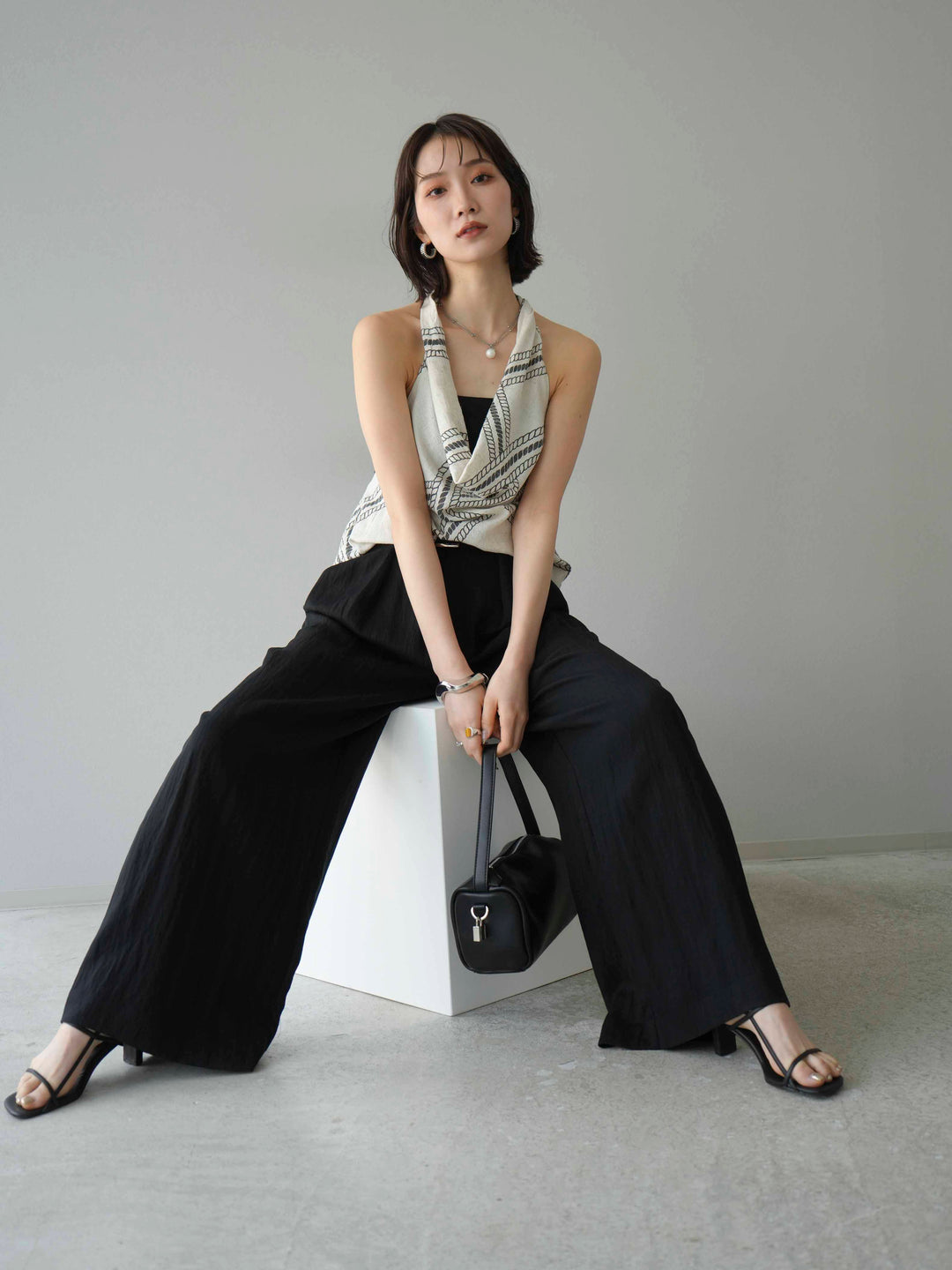 [予約]ロープ柄リネンタッチノースリブラウス/アイボリー