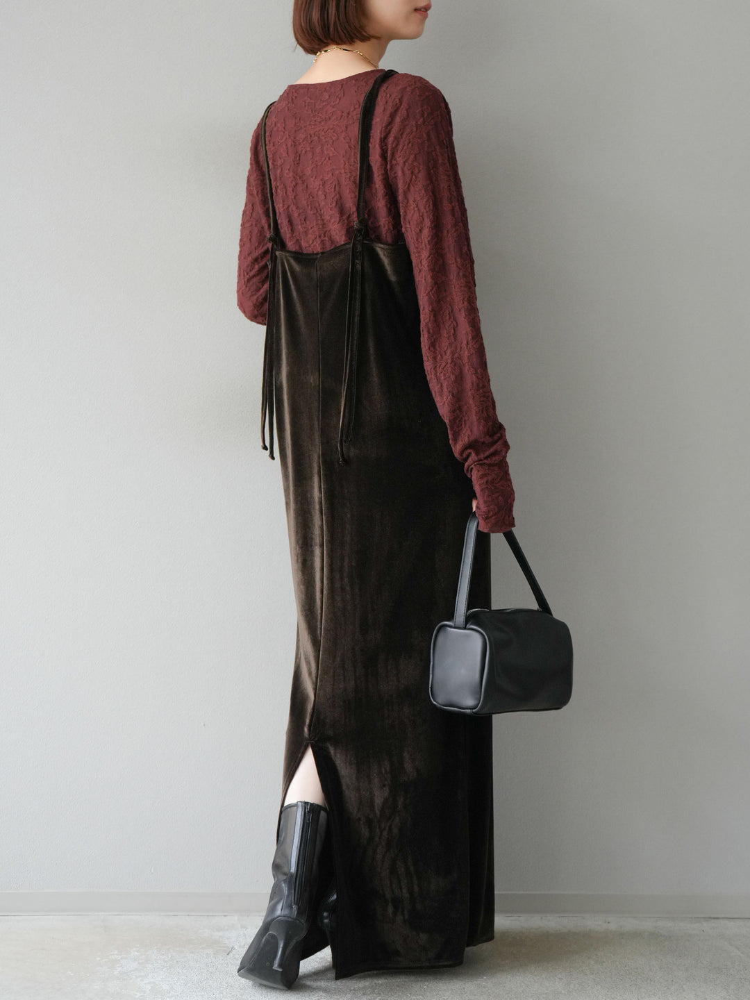 [予約]ベロアビスチェキャミワンピース/ブラウン