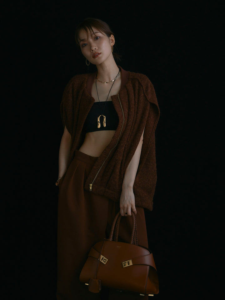 【Allure】[SET]ウール混コクーンブルゾン+ラップデザインタックワイドパンツ(2set)