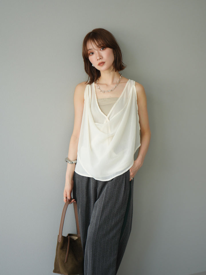 [予約]シアードレープレイヤードノースリーブトップス/ホワイト