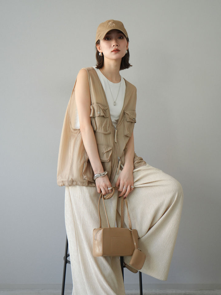 [預購] 尼龍大口袋透視背心/米色
