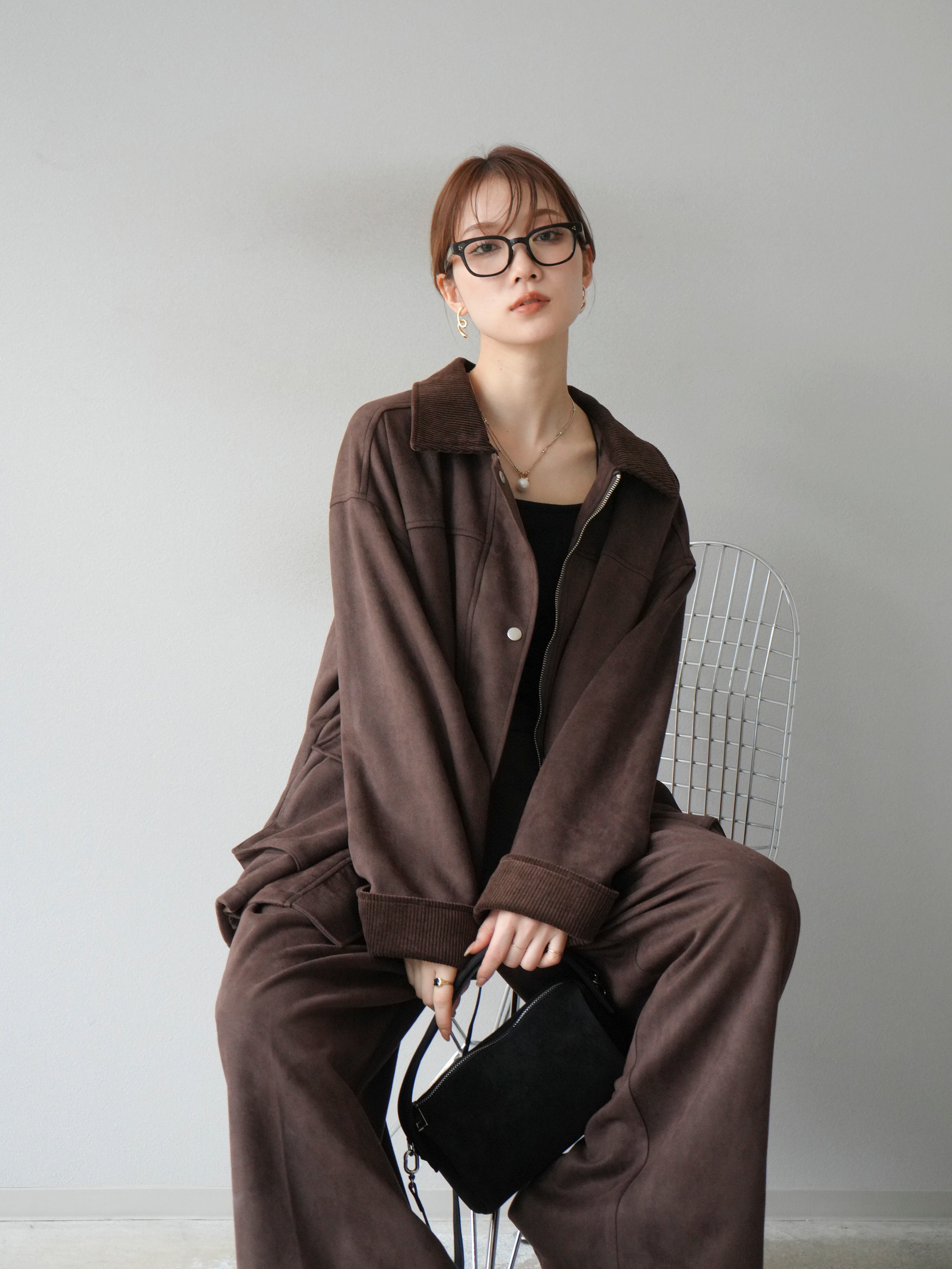 予約]コーデュロイ襟スウェードミドルジャケット /ブラウン – Lumier