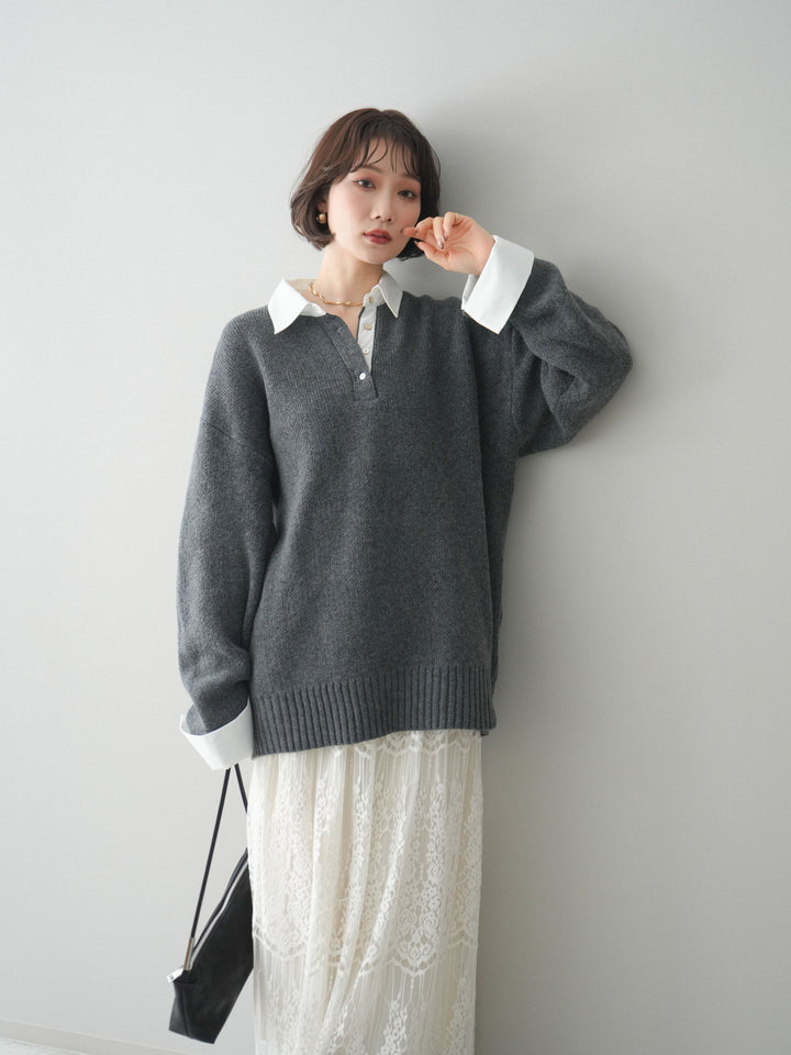 [予約]シャツドッキングオーバーニットプルオーバー/charcoaloff