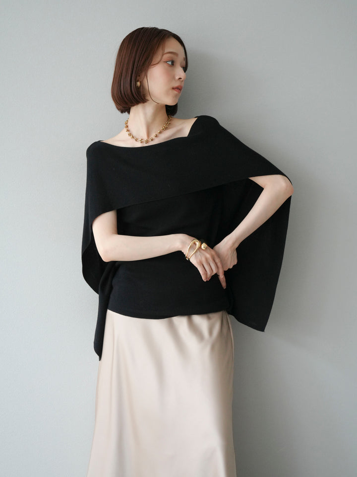 [予約]マントデザインスリットドルマンニット/ブラック