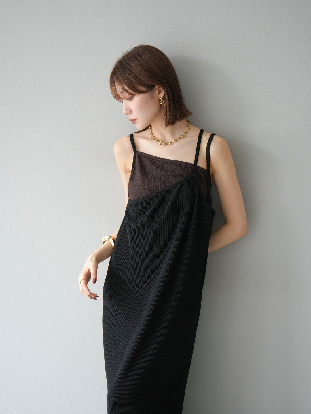 [予約]バイカラーレイヤードキャミワンピース/ブラック