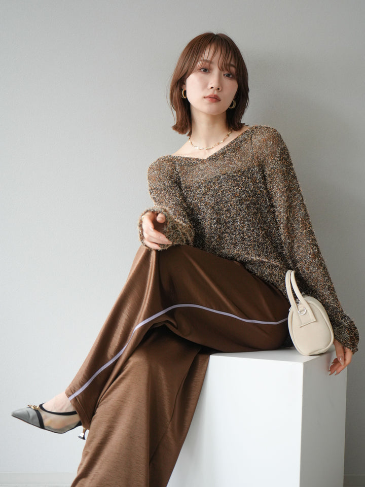 [予約]ミックステープヤーンVネックプルオーバー/オレンジ