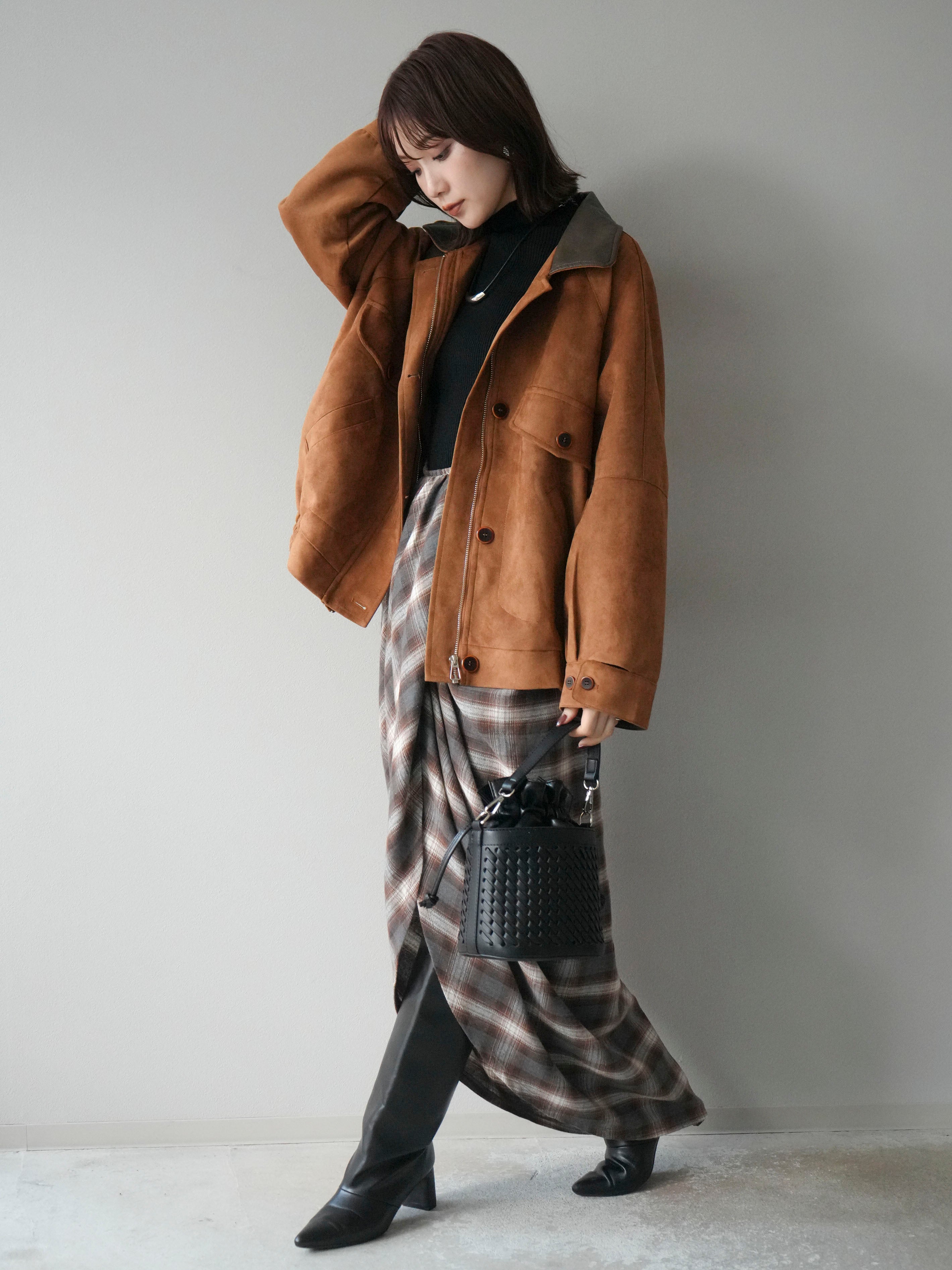 予約]デザインポケットレザー襟スウェードジャケット/キャメル – Lumier