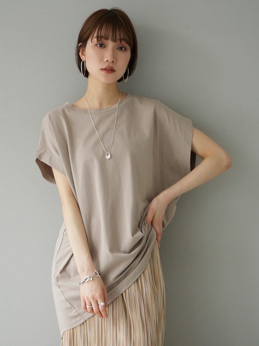 [Pre-order] French Sleeve Long T-shirt/Gray Beige