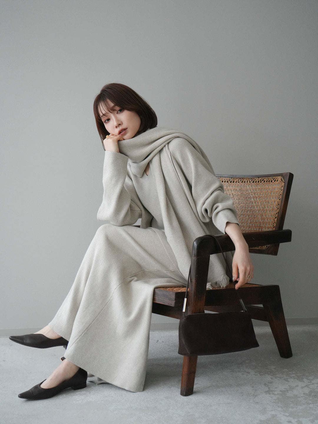 [SET]ストール付キーネックニットSET UP