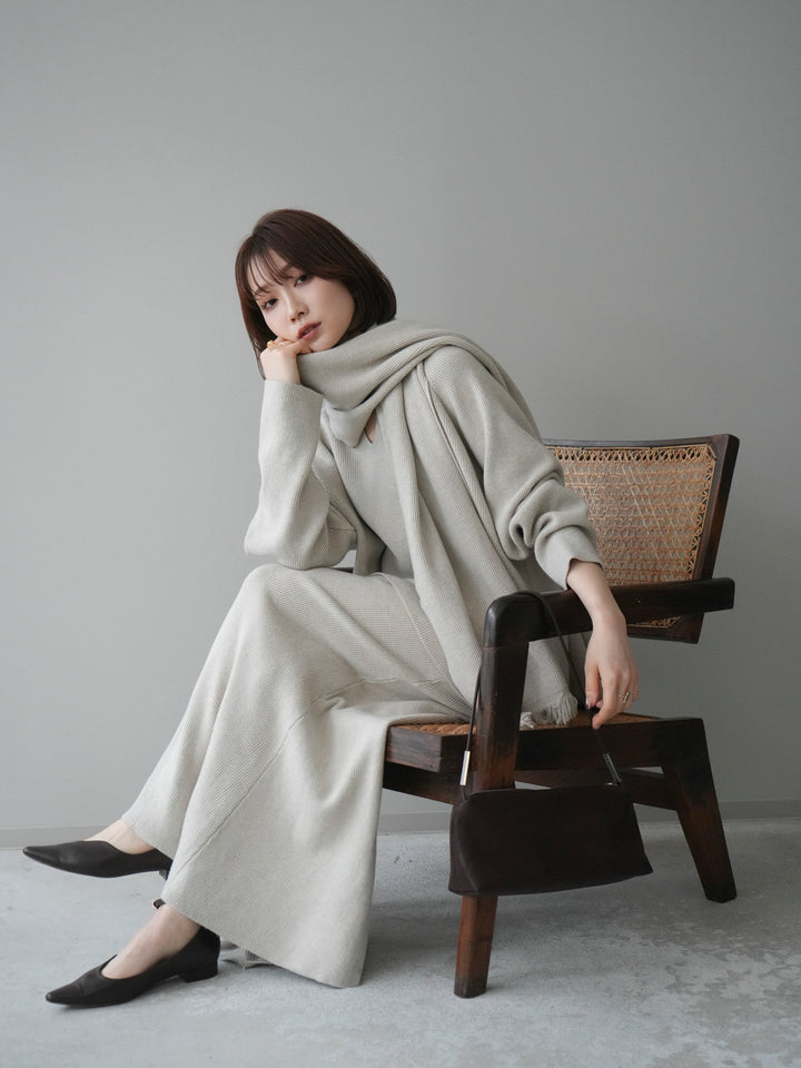 [SET]ストール付キーネックニットSET UP