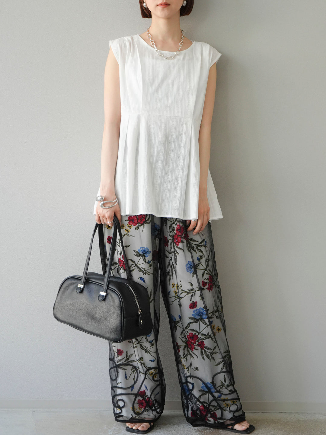 [予約]ドビーストライプタックブラウス/ホワイト