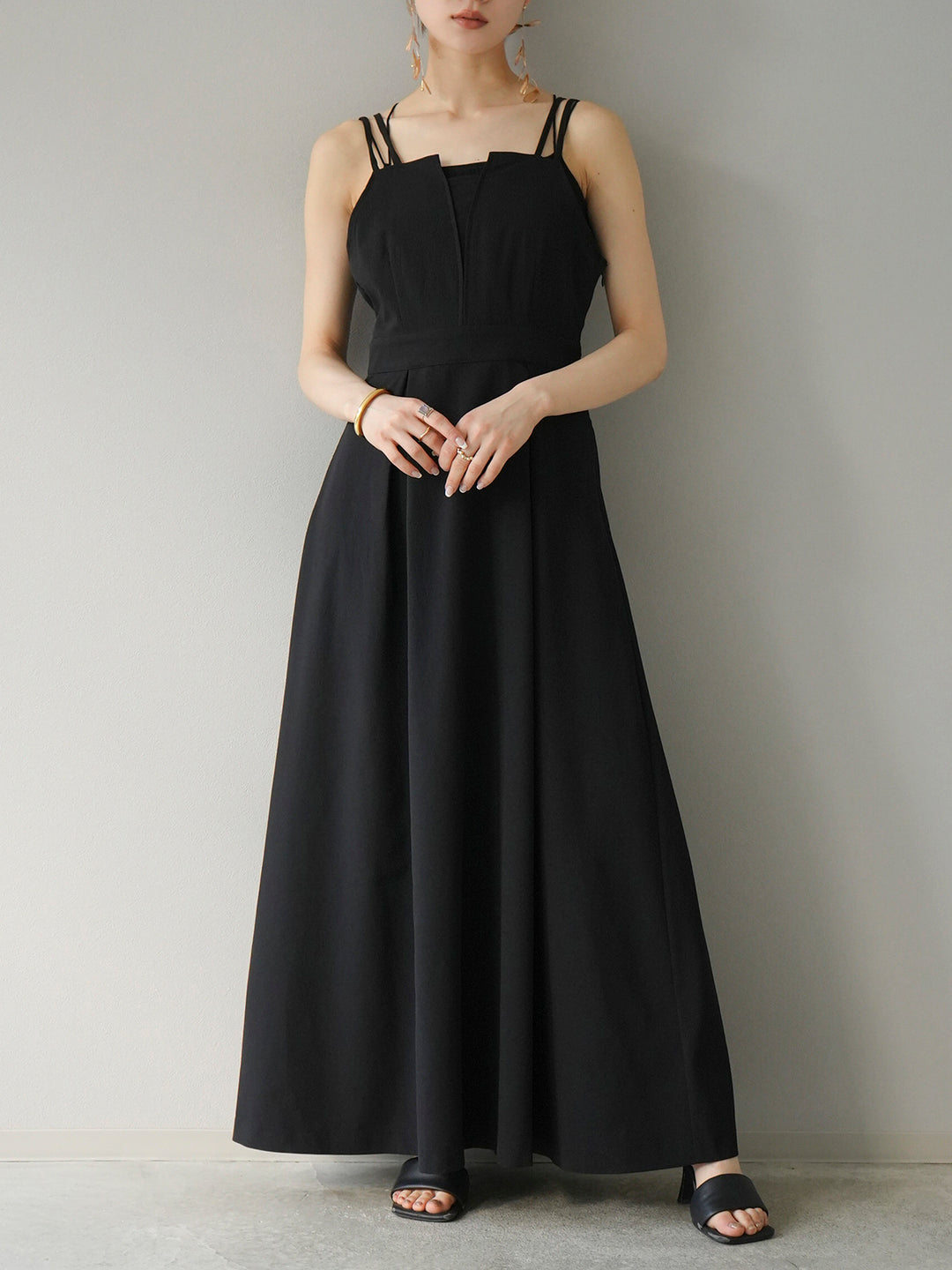 [Pre-order] Crepe Chiffon Double Cami Dress/Black