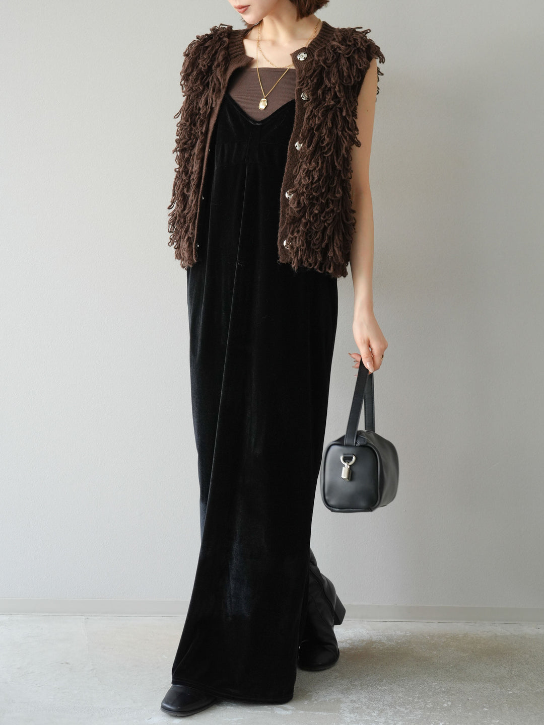 [予約]前開きループニットベスト/ブラウン