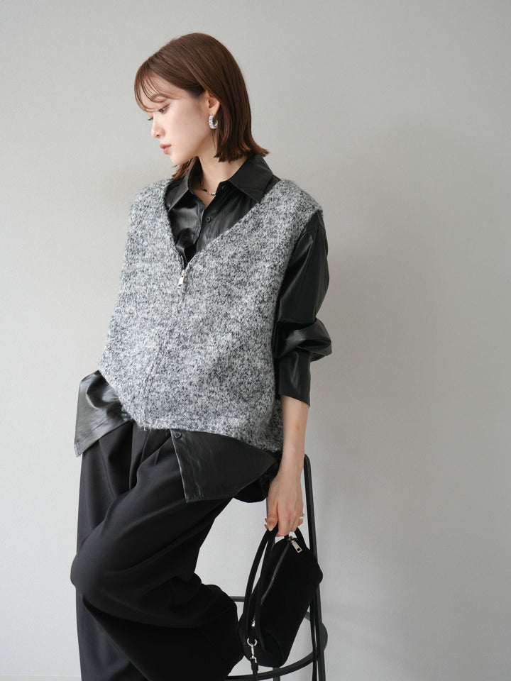 [予約]フェイクレザーシャツ/ブラック