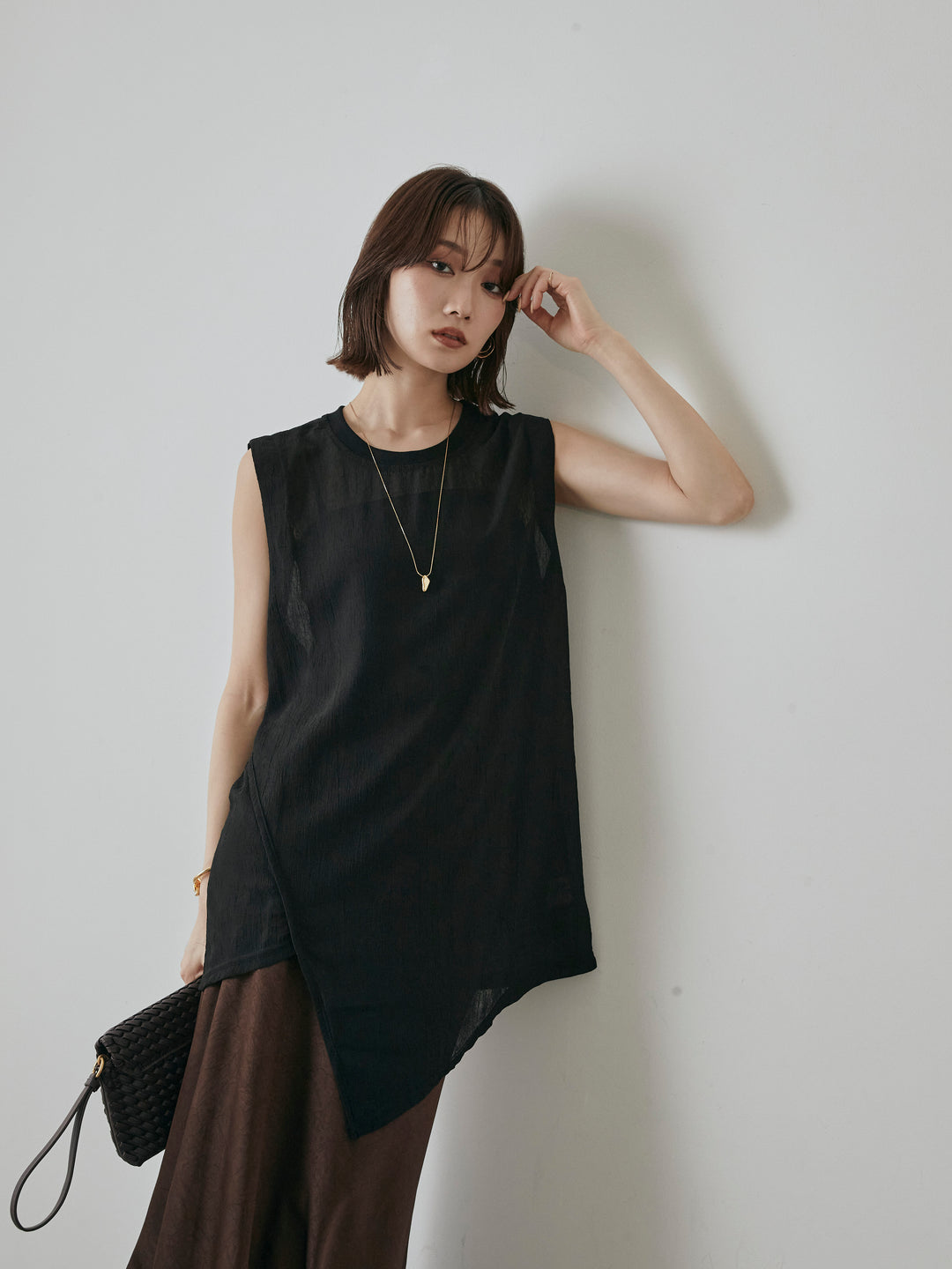 [予約]シアーワッシャーアシンメトリープルオーバー/ブラック