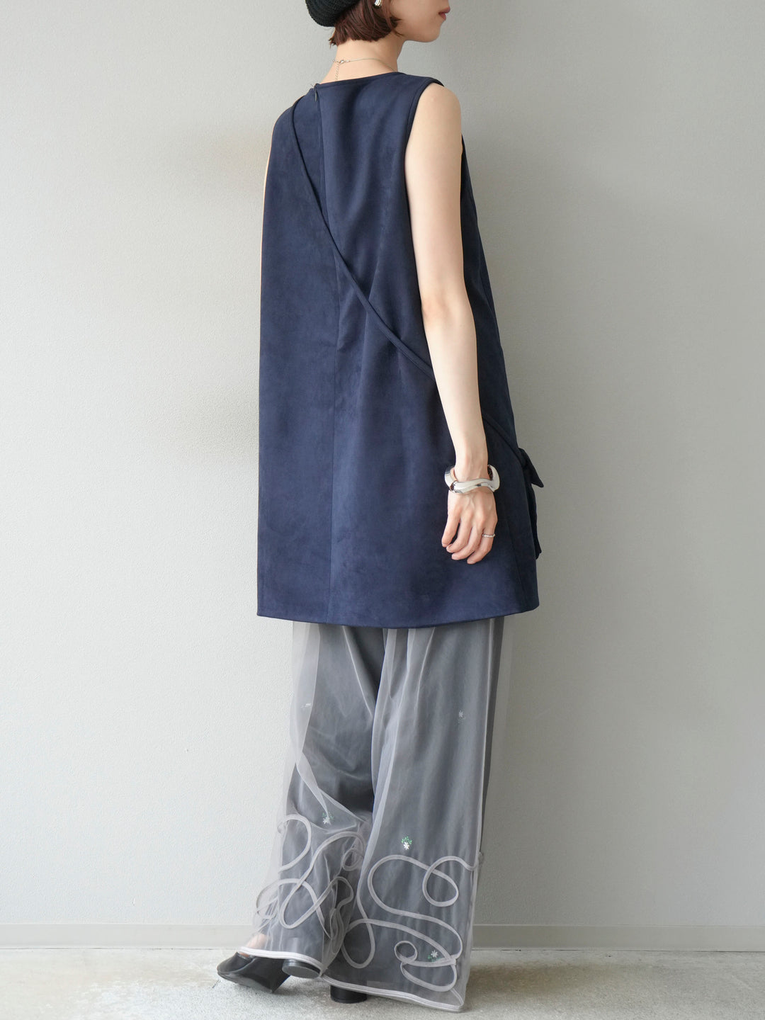 [予約]フラワー刺繍イージーパンツ/ブラック