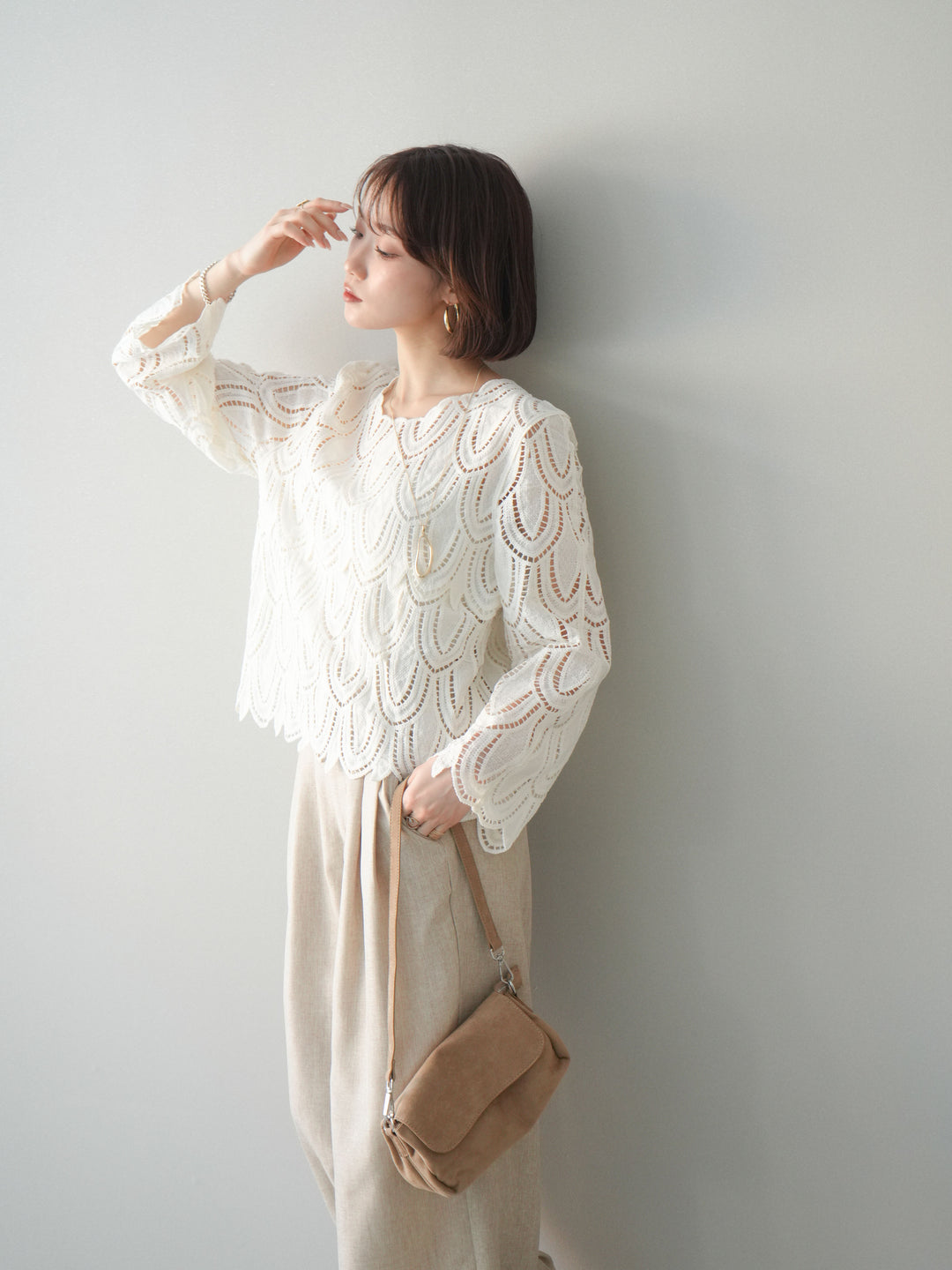 [予約]透かしコードレースブラウス/white