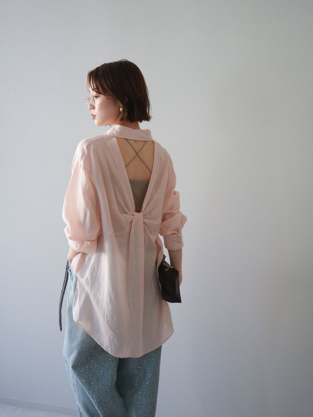[予約]バックオープンツイストシャツ/pink